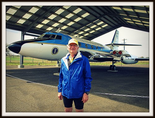 Standing in front of Air Force One-Half after the LBJ 100 bike ride