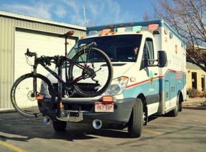 A Poudre Valley Hospital ambulance equipped with a bike rack. Photo by University of Colorado Health